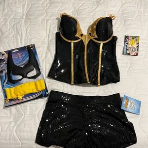 Adult Batgirl sequin corset, shorts and mask/belt Halloween costume